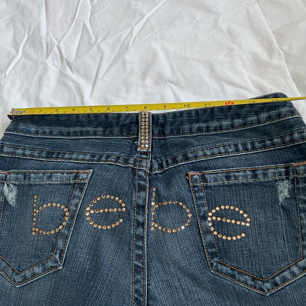 Extremely Rare Vintage Bebe Blue Rhinestone Jeans with Curved Design 😍
